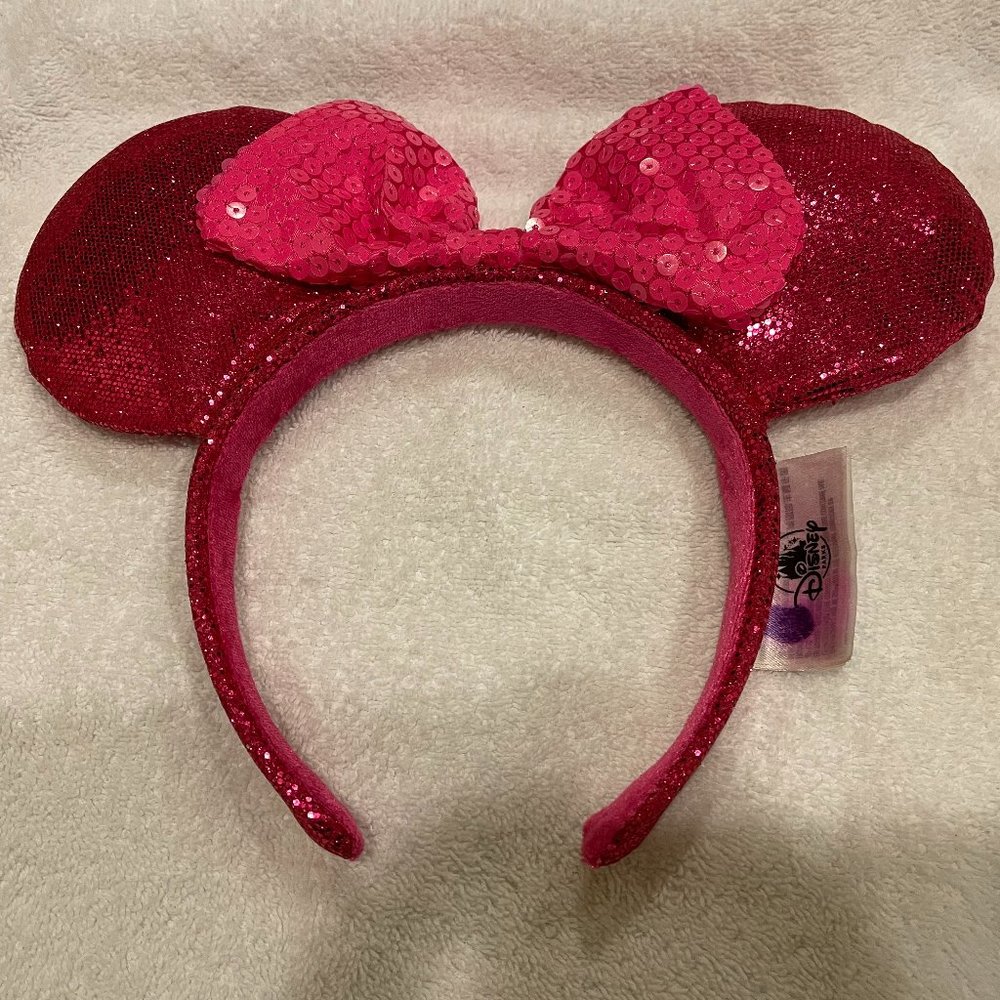 DISNEY PARKS PINK MINNIE MOUSE EARS/SEQUINNED HEADBAND